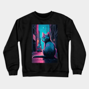 cat in the street looking back Crewneck Sweatshirt